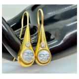 18K Gold Moonstone Cameo Earrings with Diamonds