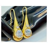 18K Gold Moonstone Cameo Earrings with Diamonds