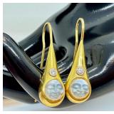 18K Gold Moonstone Cameo Earrings with Diamonds