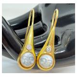 18K Gold Moonstone Cameo Earrings with Diamonds