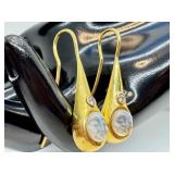 18K Gold Moonstone Cameo Earrings with Diamonds