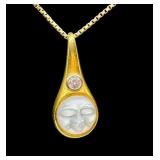 18k Gold Moonstone Cameo Pendant with Diamond and 14k 20" Chain