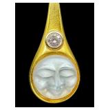 18k Gold Moonstone Cameo Pendant with Diamond and 14k 20" Chain