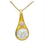 18k Gold Moonstone Cameo Pendant with Diamond and 14k 20" Chain