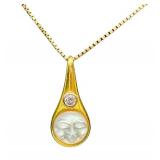 18k Gold Moonstone Cameo Pendant with Diamond and 14k 20" Chain