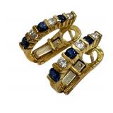 18K Gold Sapphire and Diamond Hoop Earrings
