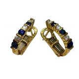 18K Gold Sapphire and Diamond Hoop Earrings