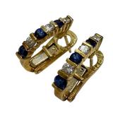 18K Gold Sapphire and Diamond Hoop Earrings