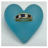 14k Gold Diamond and Sapphire Ring Size 7 to 7.5