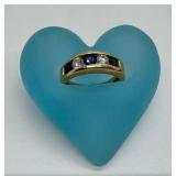 14k Gold Diamond and Sapphire Ring Size 7 to 7.5