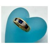 14k Gold Diamond and Sapphire Ring Size 7 to 7.5
