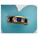 14k Gold Diamond and Sapphire Ring Size 7 to 7.5