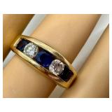 14k Gold Diamond and Sapphire Ring Size 7 to 7.5