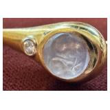 18k Gold Carved Moonstone and Diamond Single EarringÂ 