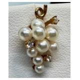 14k Gold Pearl and Diamond Grape Cluster Necklace and Earring Set, 19 Inch Chain