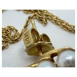 14k Gold Pearl and Diamond Grape Cluster Necklace and Earring Set, 19 Inch Chain