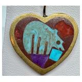 Pair of Heart-Shaped Inlaid Bear Motif Earrings with Brass Setting