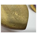 Pair of Heart-Shaped Inlaid Bear Motif Earrings with Brass Setting