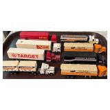 Assorted Lot of 8 Toy Semi Trucks Including Ferrari, Hot Wheels, Shell, Target