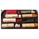 Assorted Lot of 8 Toy Semi Trucks Including Ferrari, Hot Wheels, Shell, Target