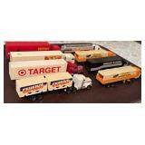 Assorted Lot of 8 Toy Semi Trucks Including Ferrari, Hot Wheels, Shell, Target