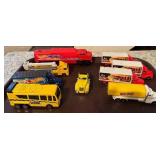Collection of 9 Die-Cast Toy Train and Trucks Assorted Brands