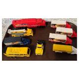 Collection of 9 Die-Cast Toy Train and Trucks Assorted Brands