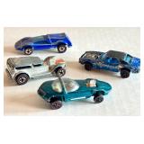 Set of 4 Vintage Redline Hot Wheels Cars Including Silhouette, Custom Camaro, Prowler, and Buzz Off