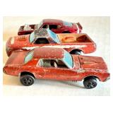 Lot of 5 Vintage Hot Wheels Redline Cars Including Custom Cougar, King Kuda, Fleetside and Boss Hoss