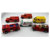 Set of 6 Hot Wheels Emergency Vehicles Including Fire Trucks and Ambulances