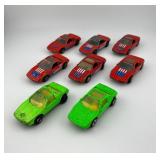 Lot of 8 Hot Wheels Diecast Cars - Red American Flag and Green Glitter Variants