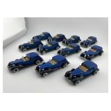 Set of 12 Hot Wheels Blue Mercedes-Benz 540K Cars in Vintage Collector Case