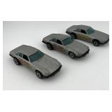 Set of 3 Vintage Hot Wheels Die-Cast Cars Grey with Flame Decals