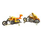 Set of 2 Vintage Hot Wheels Rrrumblers Motorcycles with High Trailer