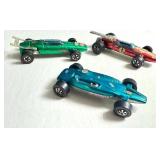 Lot of 3 Vintage Redlines Hot Wheels Cars - Brabham Repco F1, Shelby Turbine, Indy Eagle