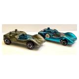 Set of 2 Vintage Red Lines Hot Wheels Chaparral Cars, Metallic Green & Metallic Aqua