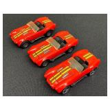 Set of 3 Vintage Hot Wheels 1982 Cobra Cars with Red and Yellow Stripes