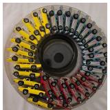 LR - Collection of Hot Wheels Cars in 7 Round Containers Including McDonalds, Quaker State, Firebird and More