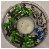 LR - Collection of Hot Wheels Cars in 7 Round Containers Including McDonalds, Quaker State, Firebird and More