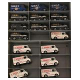 DR - Collection of 28 Vintage Diecast Vans and Sheriff SWAT Cars with Collector Case
