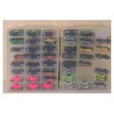 K - Pair of 2-Sided 48-Car Diecast Car Storage Cases with Assorted Cars