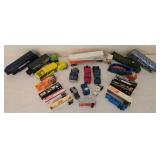 K - Collection of Die-Cast Semi Trucks and Race Cars with Trailers