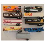 K - Collection of Die-Cast Semi Trucks and Race Cars with Trailers