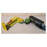 K - Collection of Die-Cast Semi Trucks and Race Cars with Trailers