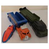 K - Collection of Die-Cast Semi Trucks and Race Cars with Trailers