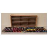 K - Collection of Hot Wheels Buses and Vehicles with Wooden Display Cabinet