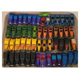K - Collection of Hot Wheels Buses and Vehicles with Wooden Display Cabinet
