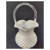 Diamond Point Patterned Milk Glass Basket