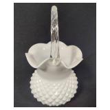 Diamond Point Patterned Milk Glass Basket