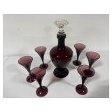 Cambridge Amethyst Glass Decanter and Six Matching Cordial Glasses